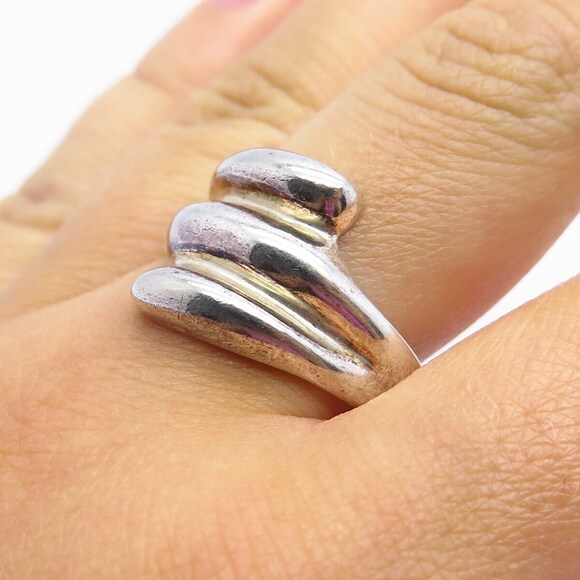 925 Sterling Silver Vintage Ribbed Ring Size 9 1/4 - Picture 2 of 7